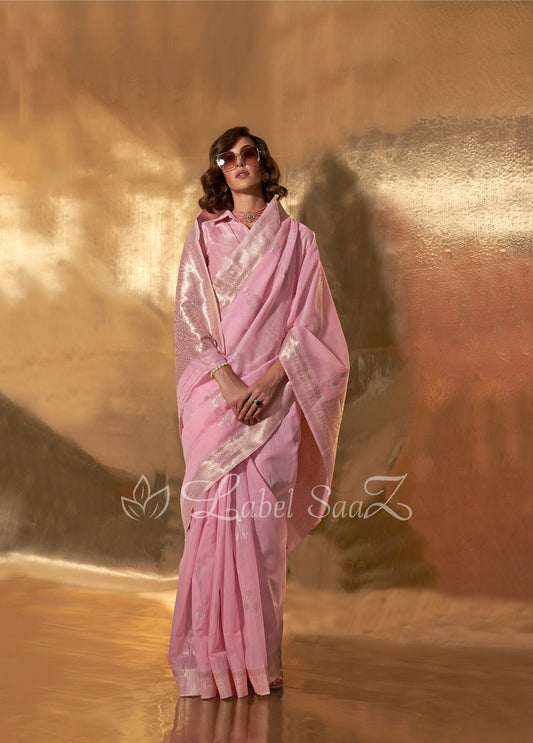 Pink Handwoven Linen Saree 