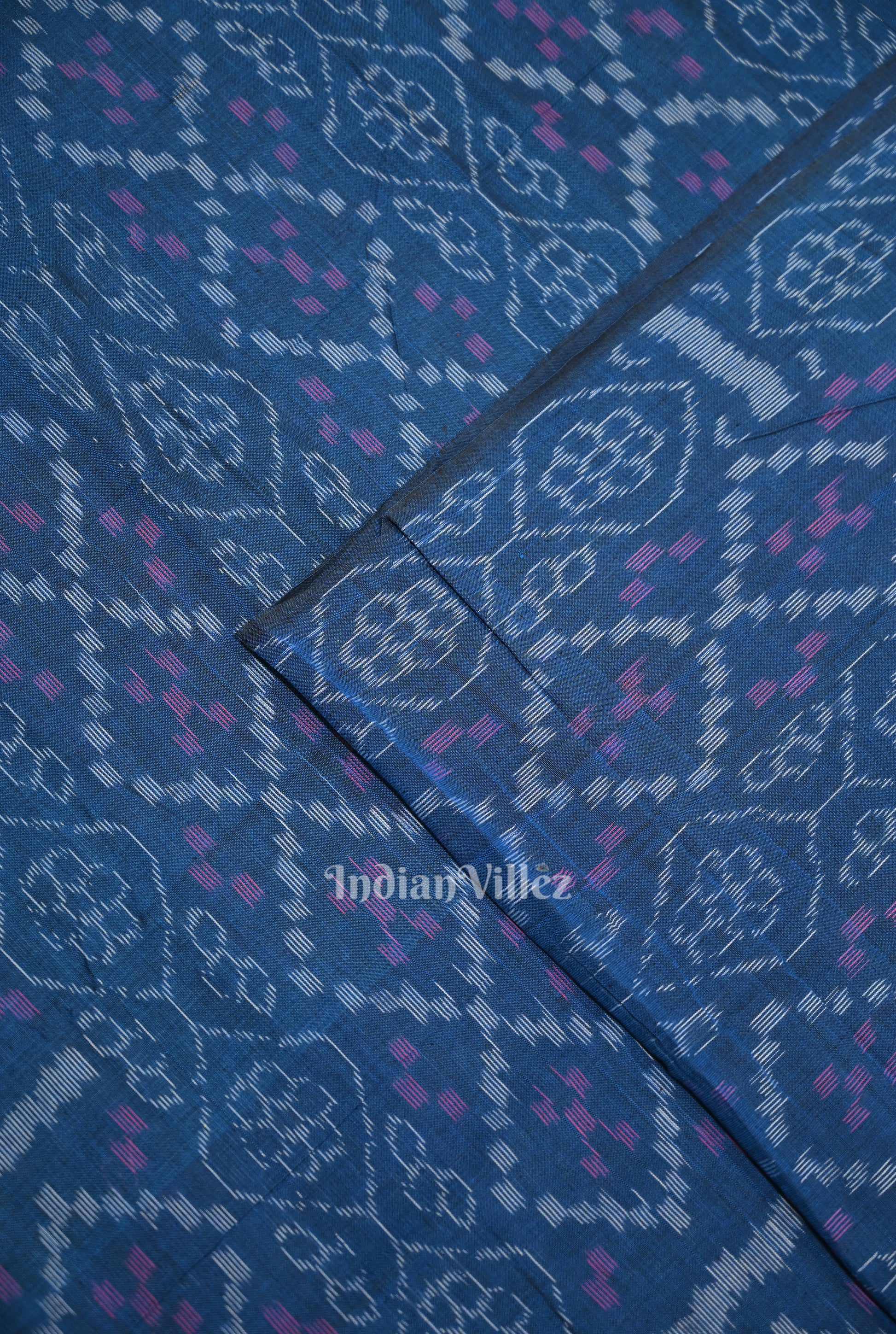 Persian Blue Flower Pasapali Sambalpuri Odisha Ikat Cotton Fabric 