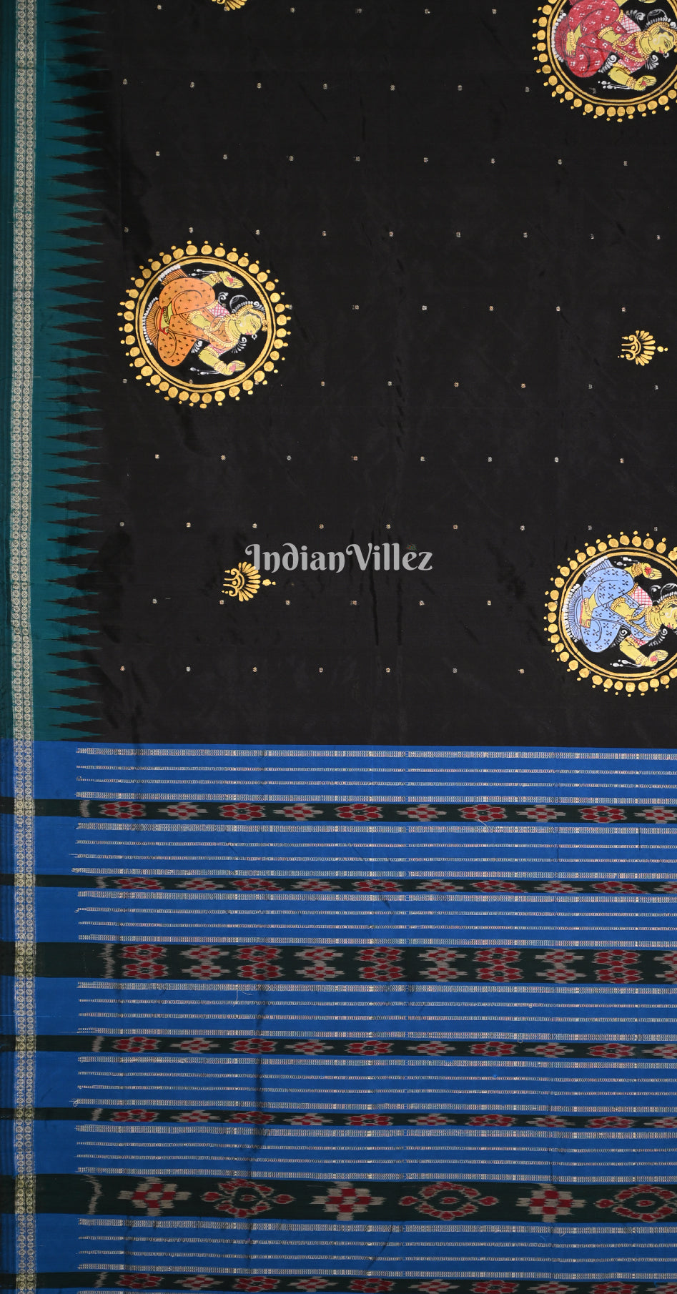 Black Blue Konark Nartaki Theme Hand-Painted Pattachitra Saree 