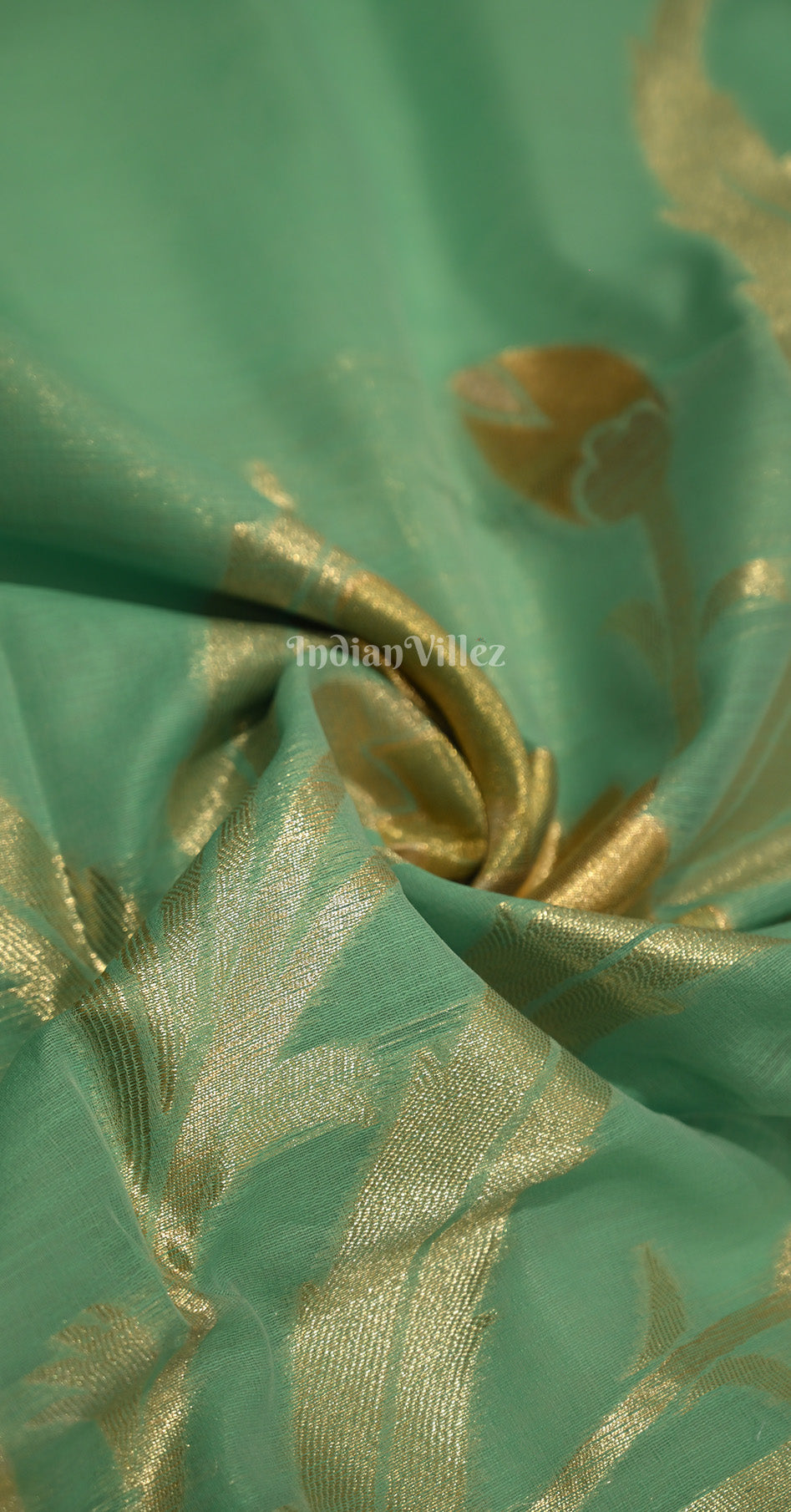 Mint Green Floral Linen Saree