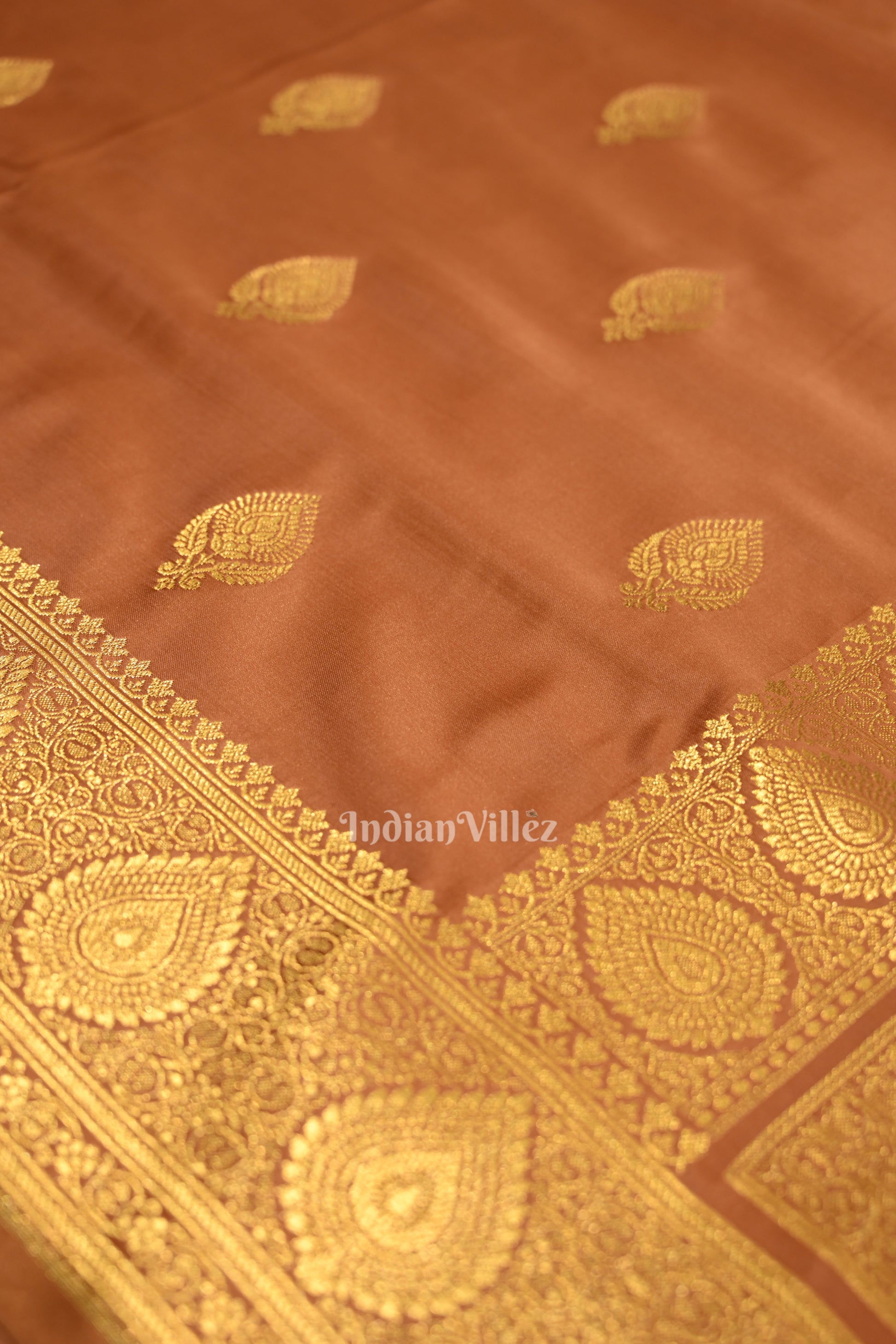 Copper Gold Soft Pure Mashru Satin Silk Banarasi Saree 