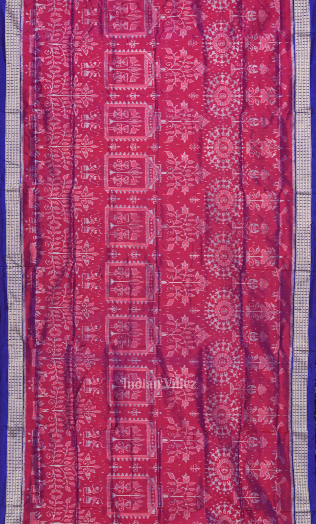 Magenta Pink Blue Tribal Theme Odisha Ikat Sambalpuri Silk Saree