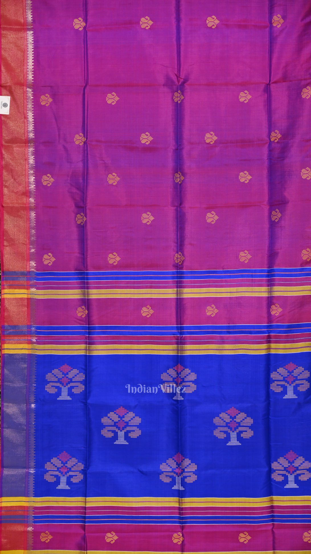 Mulberry Purple Blue Pure Bishnupuri Silk Saree 