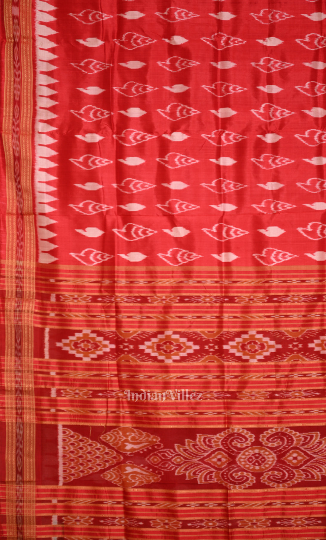 Red Sankha Motif Odisha Ikat Khandua Silk Saree 