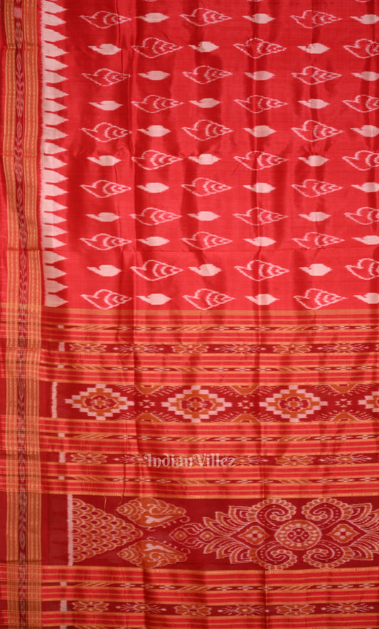 Red Sankha Motif Odisha Ikat Khandua Silk Saree 