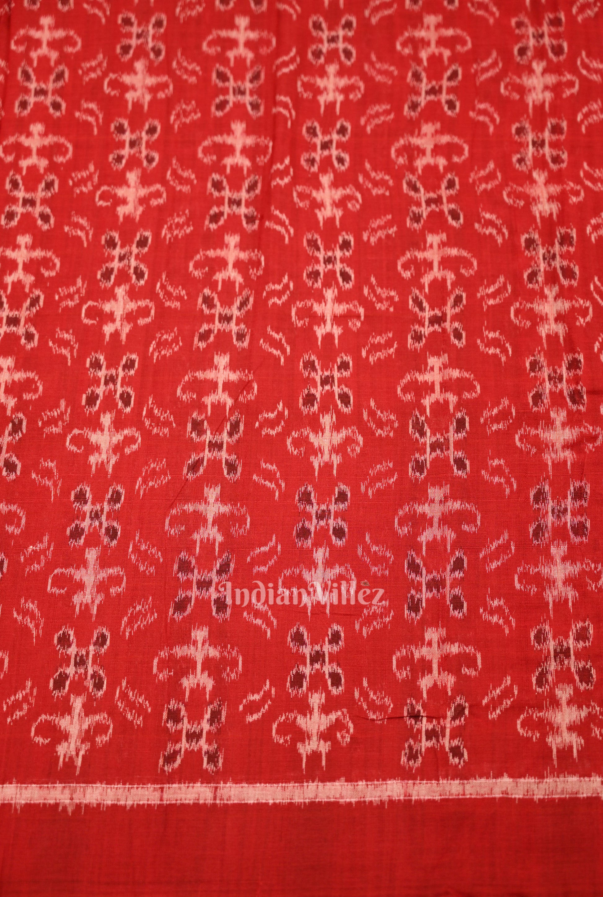 Red Tribal Jhoti Theme Sambalpuri Odisha Ikat Cotton Fabric 