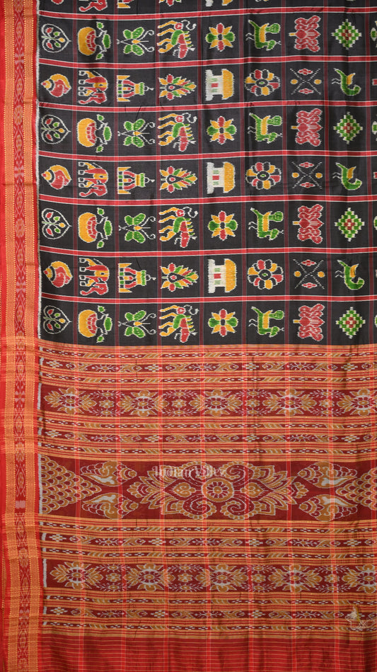 Black Red Nabakothi Odisha Ikat Khandua Silk Saree 