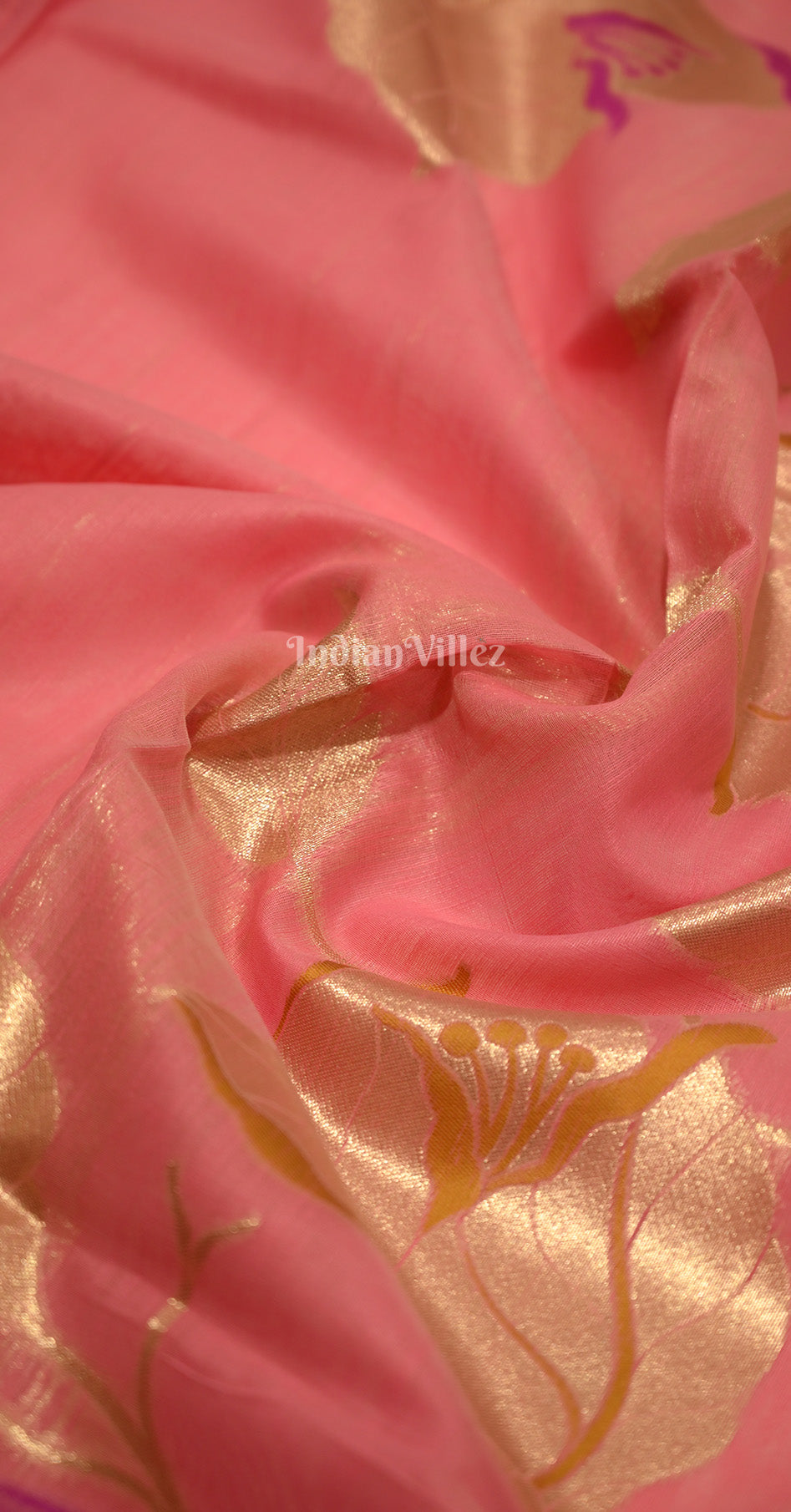 Peach Pink Floral Linen Saree