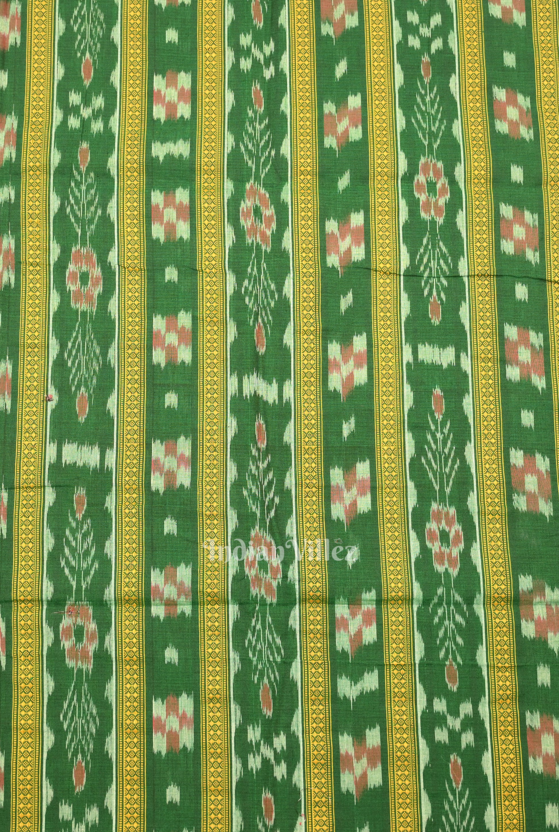 Forest Green Bandha Sambalpuri Ikat Cotton Fabric