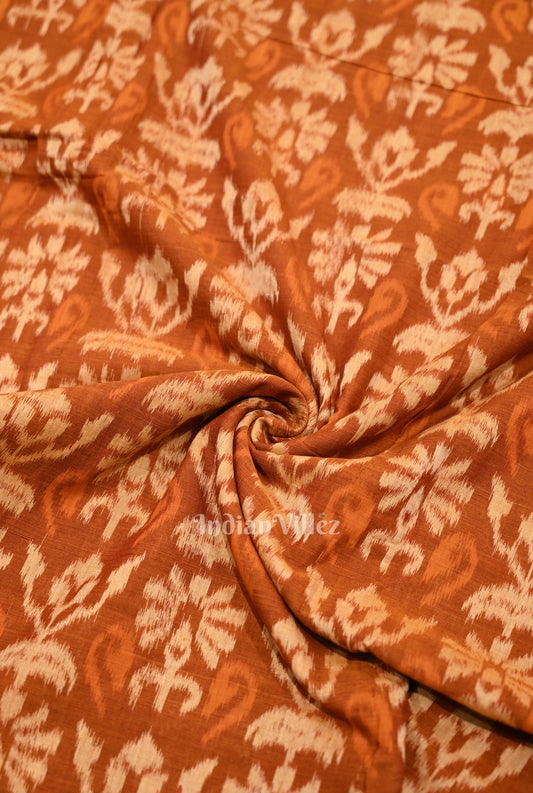 Rust Orange Flower Motif Sambalpuri Odisha Ikat Cotton Fabric