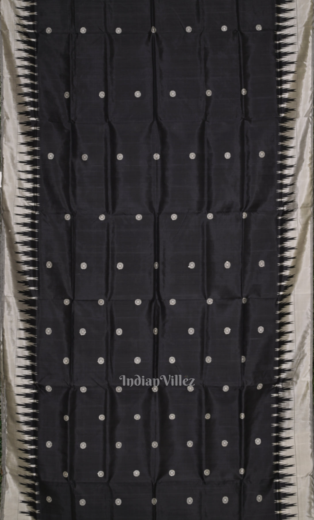 Black Grey Double Pallu Berhampuri Silk Saree