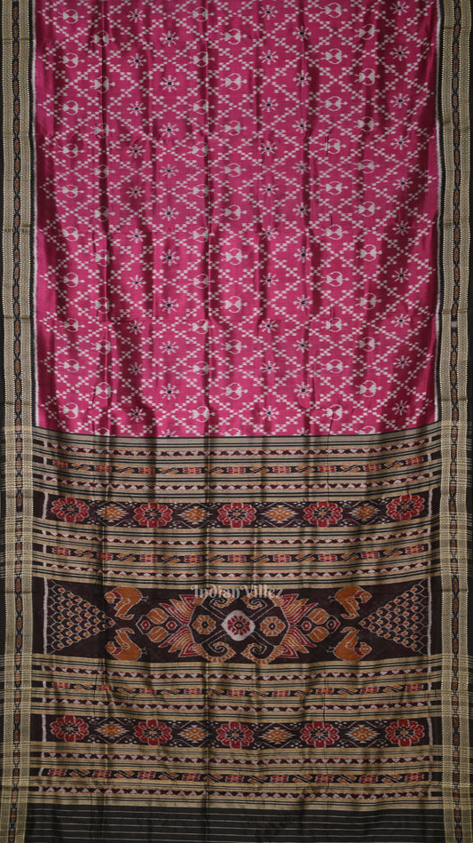  Magenta Pink Tribal Theme Odisha Ikat Khandua Silk Saree