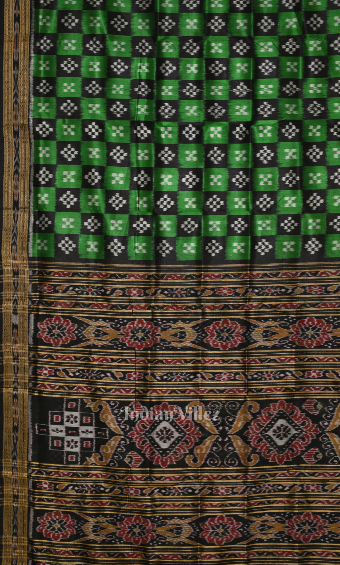Green  Black  Pasapali Odisha Ikat Khandua Silk Saree