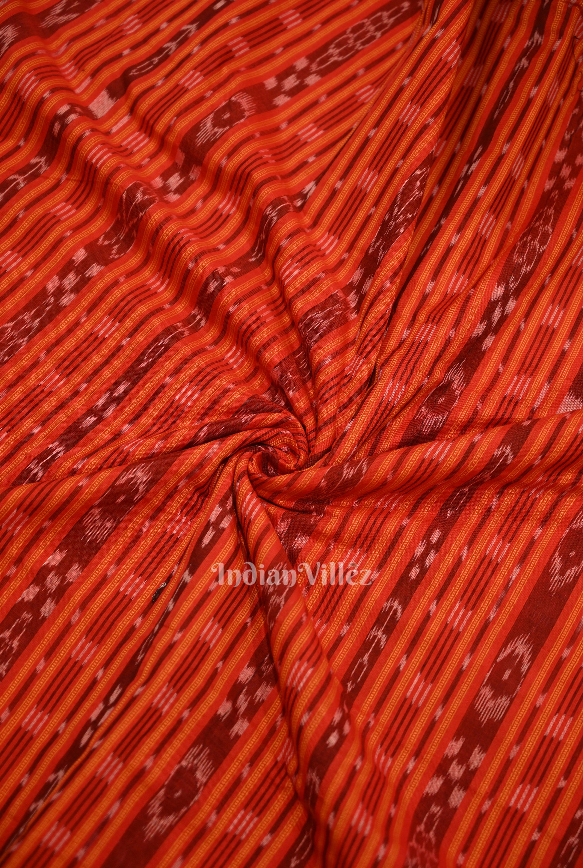 Red Stripes Sambalpuri Odisha Ikat Cotton Fabric