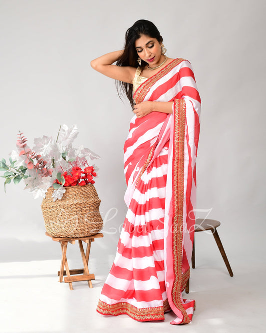 Red White Celebrity Inspired Check Georgette Saree