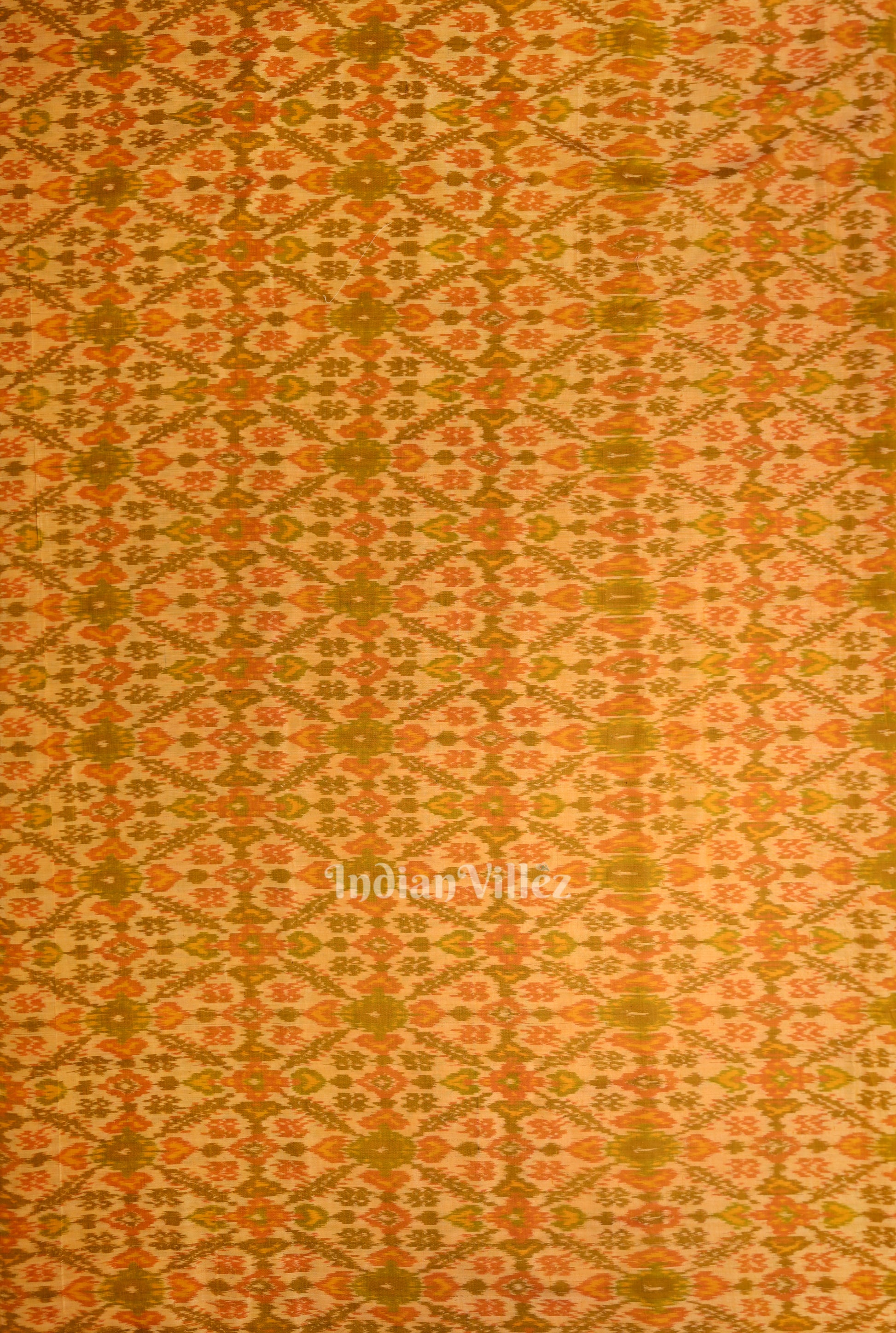 Mustard Yellow Dual Tone Pochampally Ikat Silk & Cotton (Sico) Fabric 