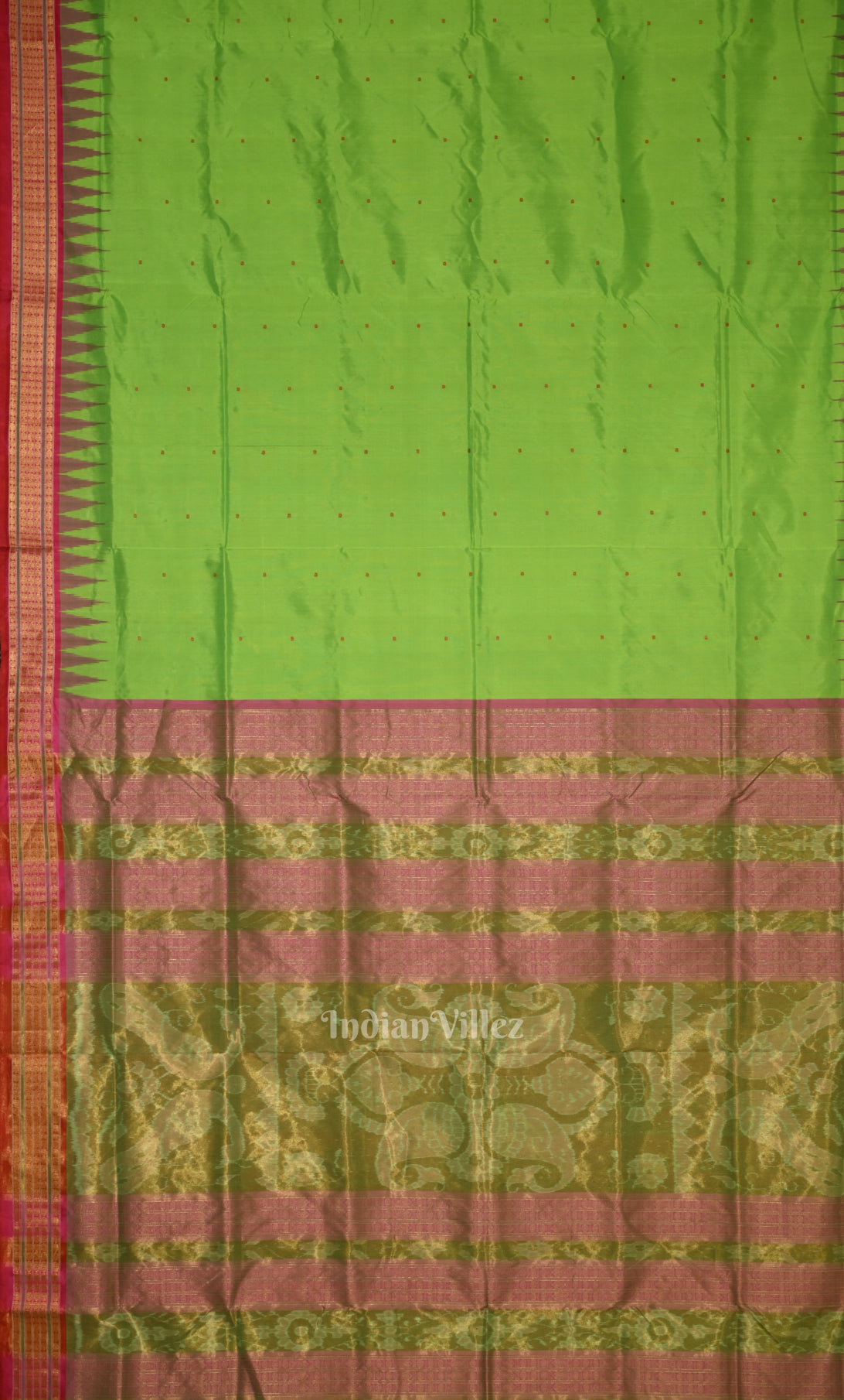 Green Red Buti Design Bomkai Sambalpuri Ikat Silk Saree 