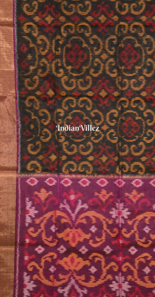 Black Magenta Pink Pochampally Ikat (Sico) Saree