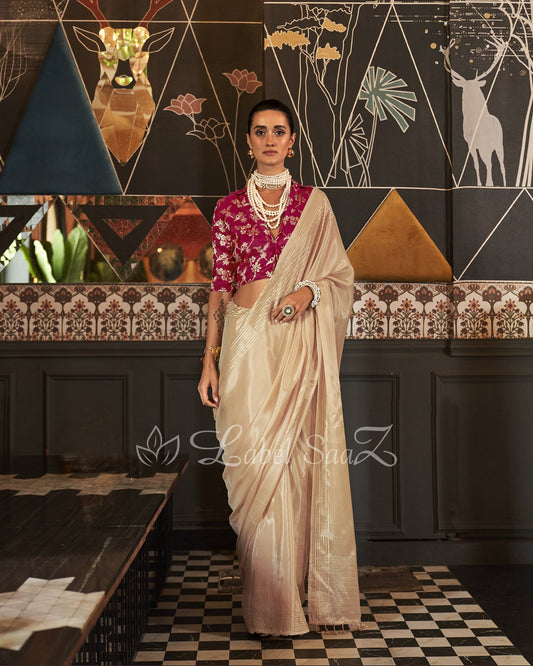 Off White Party Wear Viscose Saree With Blouse Piece