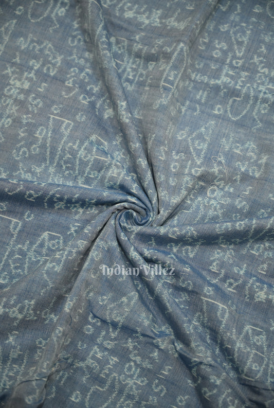 Light Blue Dual Tone  Mathematics Theme Sambalpuri Odisha Ikat Cotton Fabric 