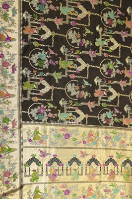 Black Brocade Tussar Georgette Banarasi Handloom Silk Saree