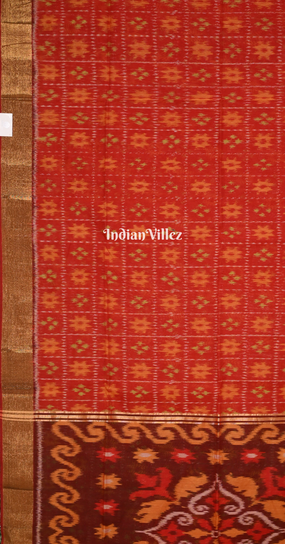 Red Coffee Pochampally Ikat Silk Cotton (Sico) Saree