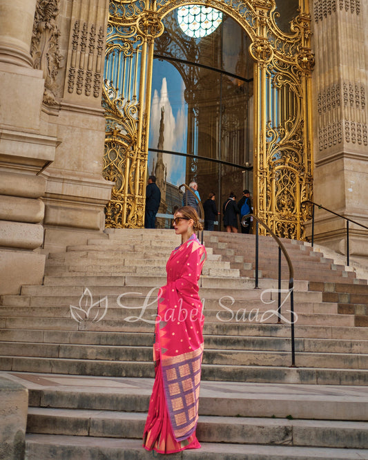 Pink South Tussar Silk Saree