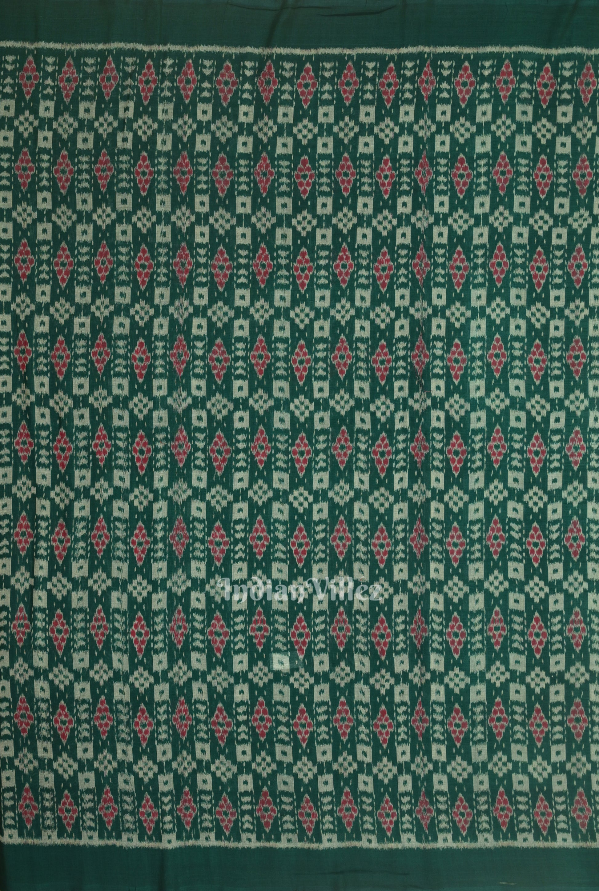Green Floral Theme Sambalpuri Ikat Cotton Fabric 