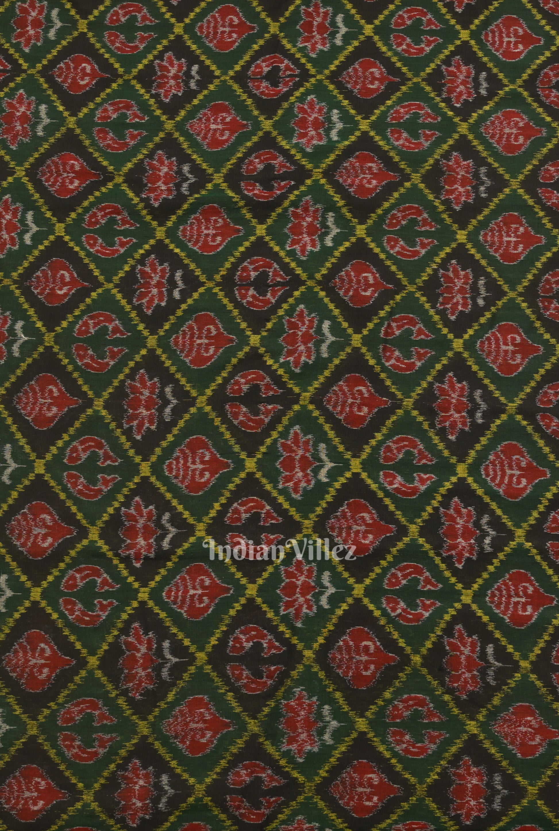 Green Black Diagonally Nabakothi Sambalpuri Cotton  Ikat Fabric