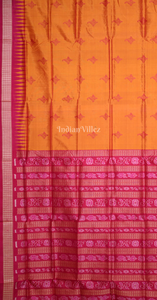 Orange Rani Pink Sankha Motif Odisha Ikat Bomkai Sambalpuri Silk Saree