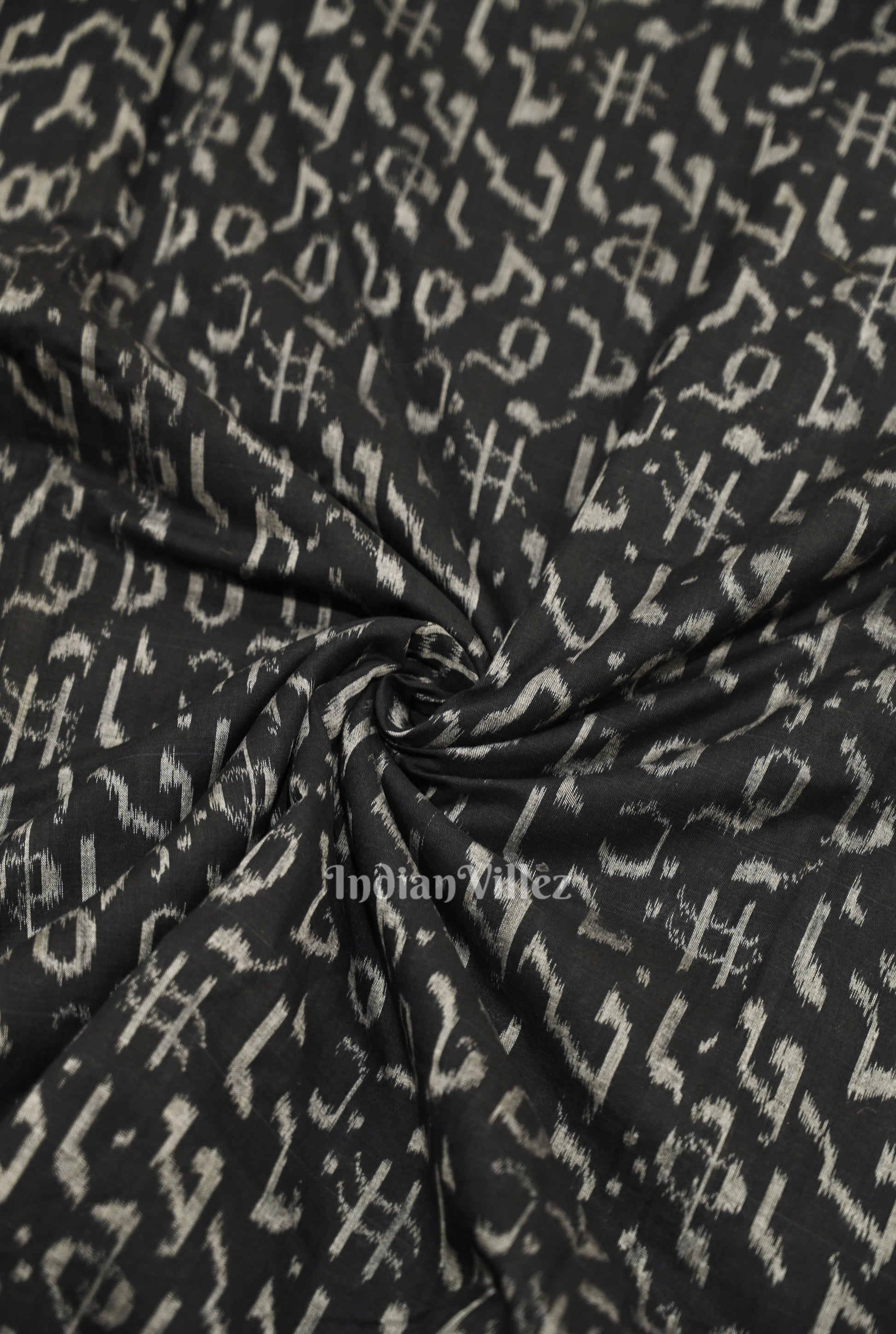 Black Musical  Instrument Theme Sambalpuri Ikat Cotton Fabric 