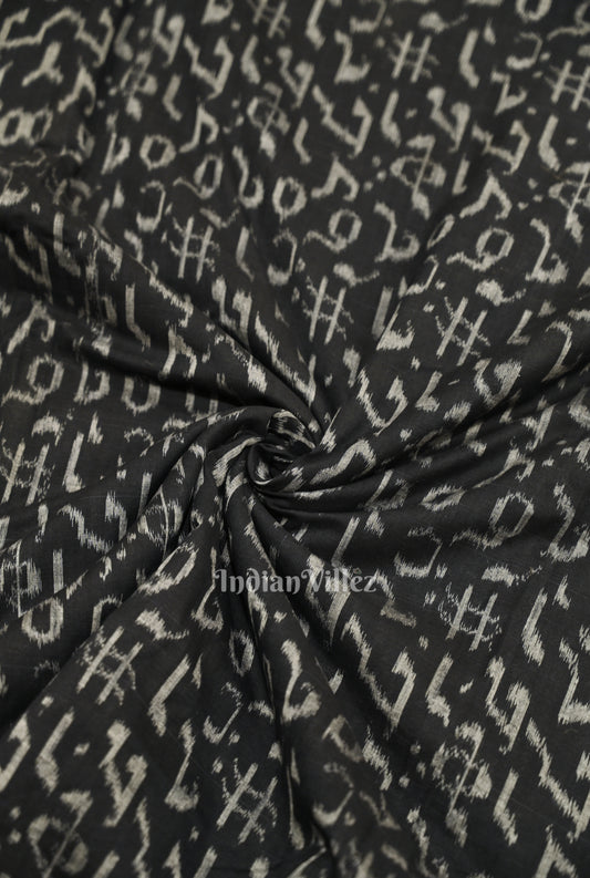 Black Musical  Instrument Theme Sambalpuri Ikat Cotton Fabric 