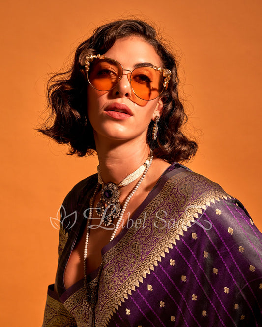 Purple Handwoven Zari Satin Silk Banarasi Saree