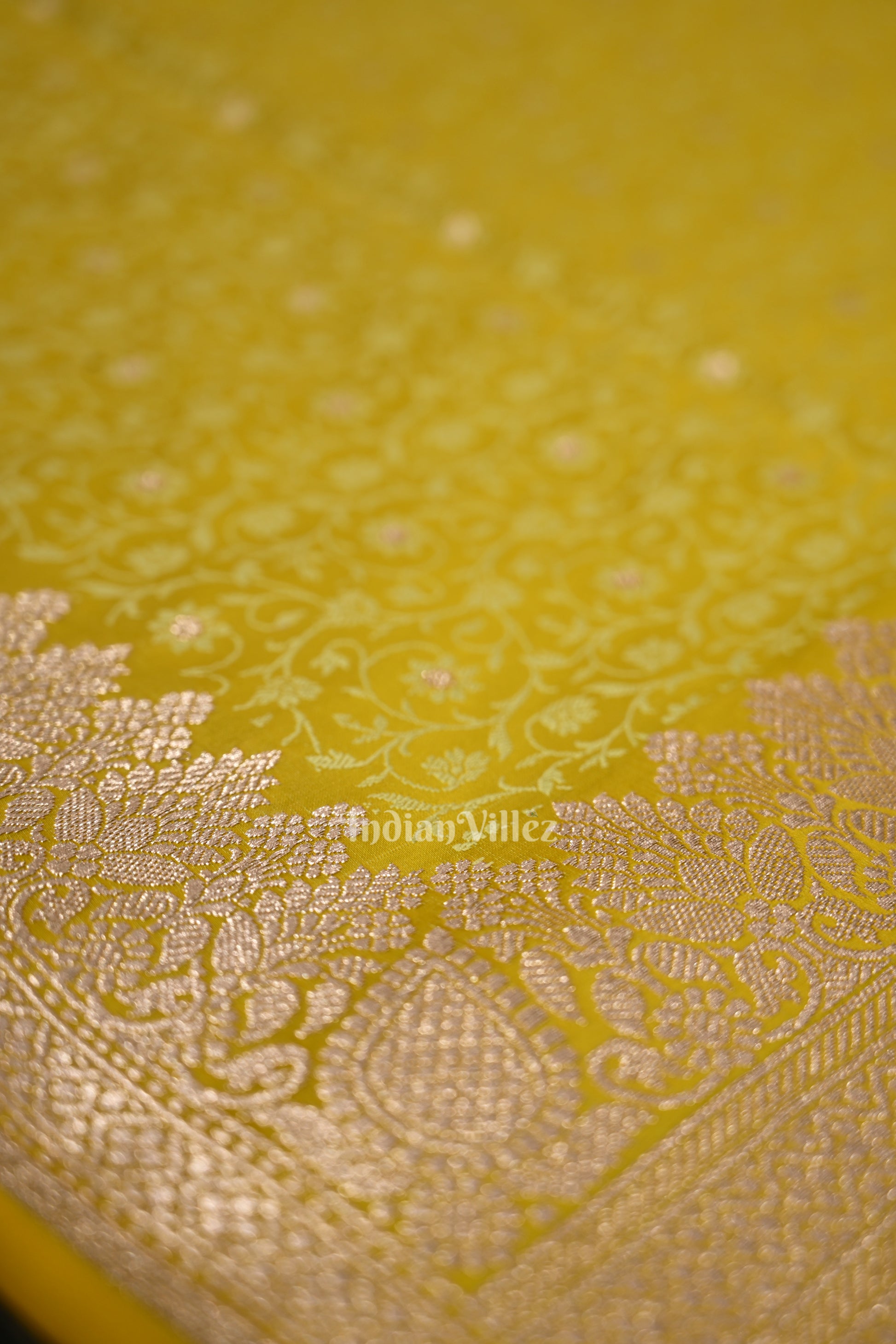 Lime Yellow Meenakari Mashru Satin Silk Banarasi Saree