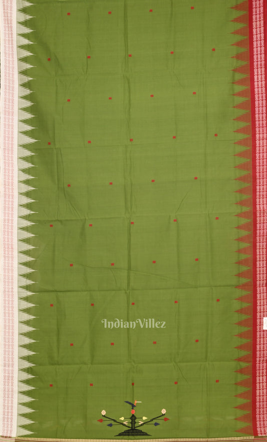 Mehendi Green Handwoven Original Ganjam Bomkai Cotton Saree 
