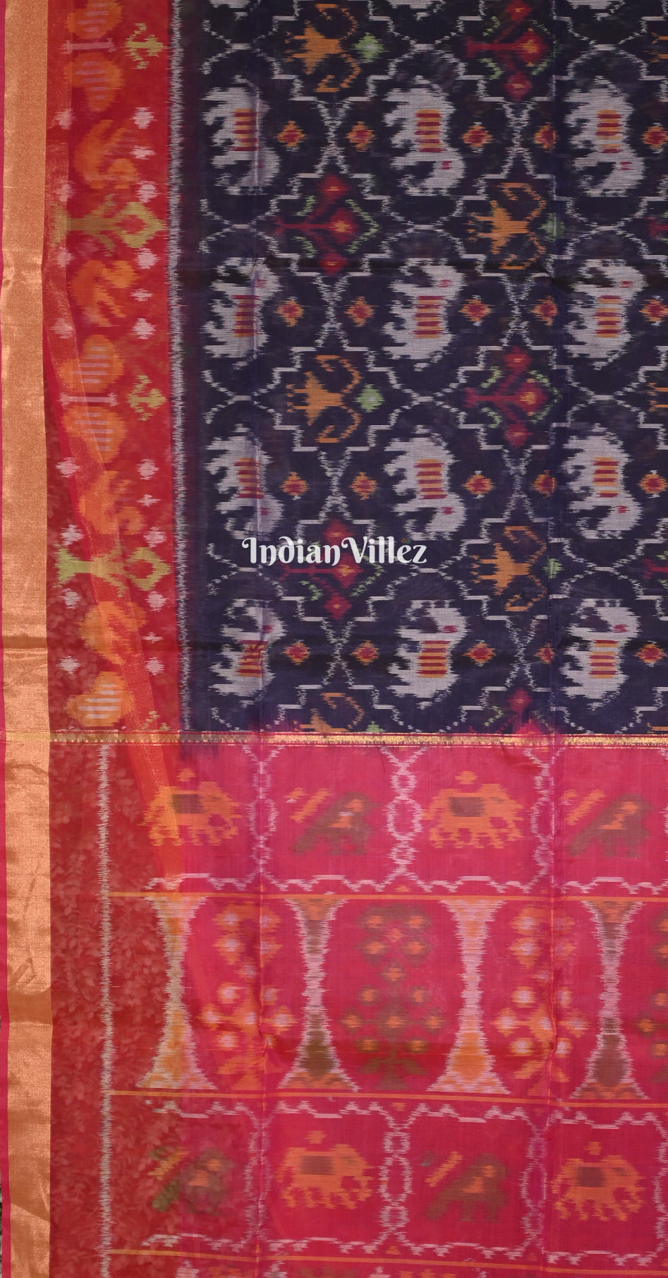 Navy Blue Rani Pink Pochampally Ikat (Sico) Saree 