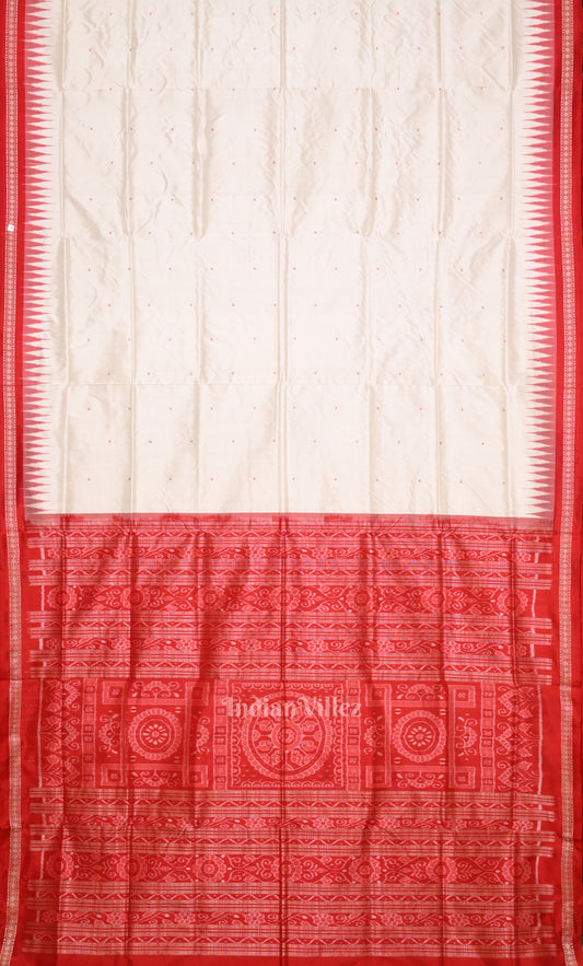 White Red Buti Design Odisha Ikat Bomkai Sambalpuri Silk Saree 
