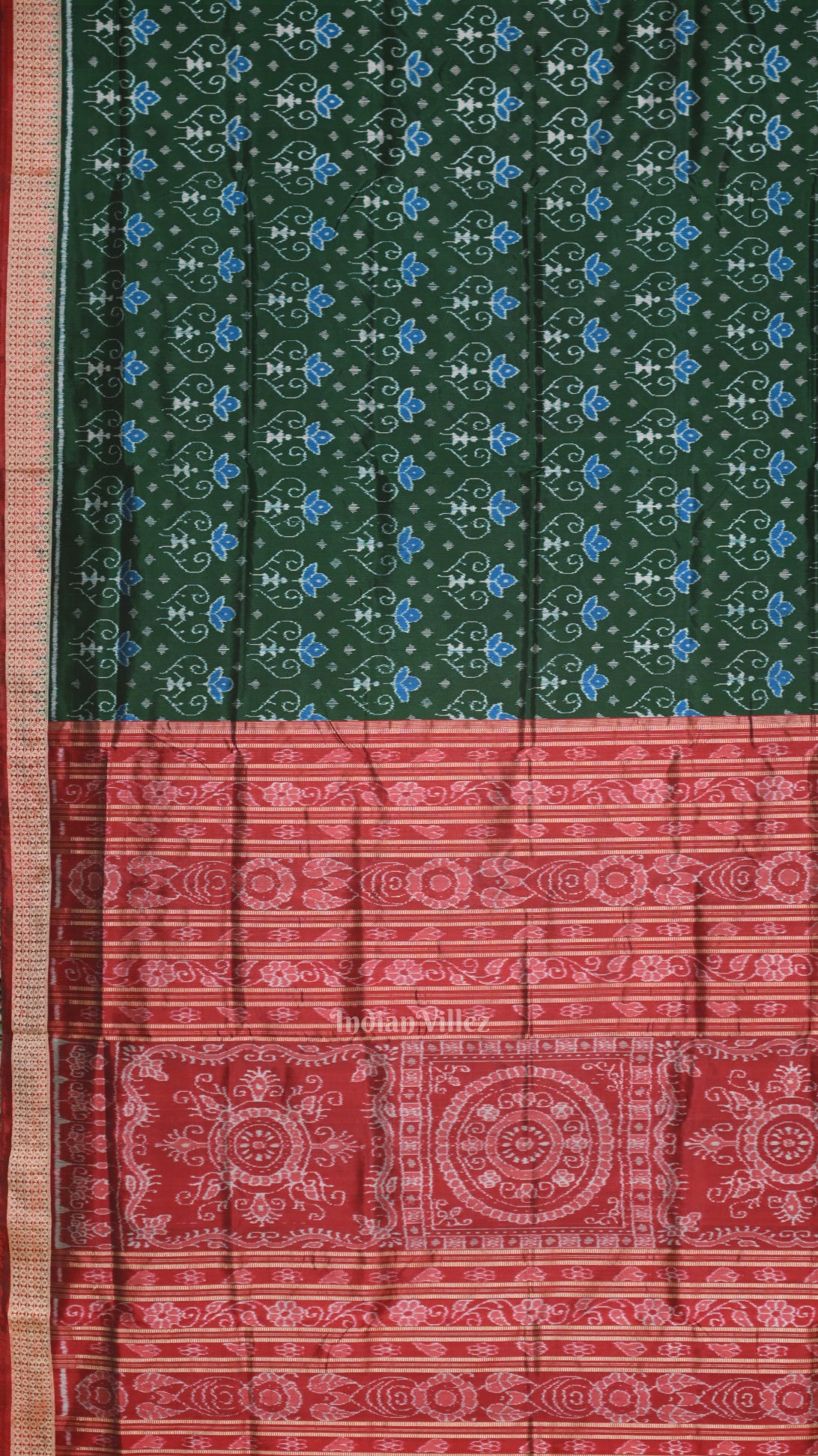 Green Red Tribal Theme Odisha Ikat Sambalpuri Silk Saree