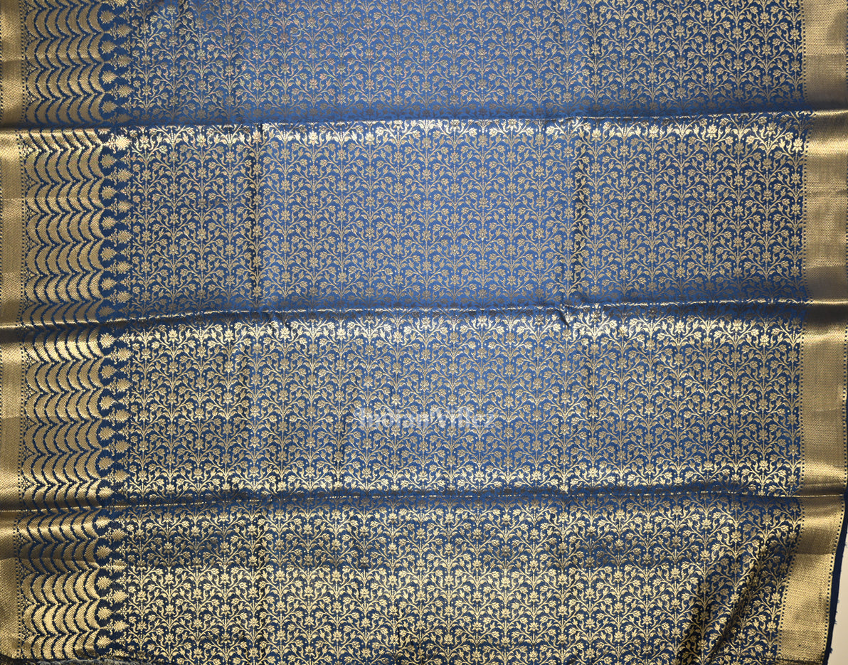 Indigo Blue Kora Organza Banarasi Silk Saree