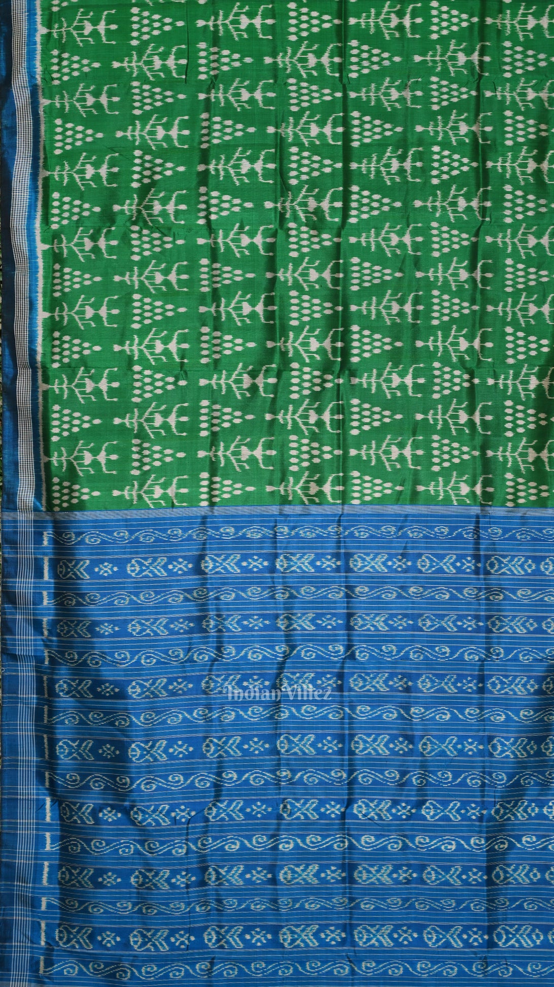 Green Blue Tribal Theme Contemporary Designer Silk Saree 