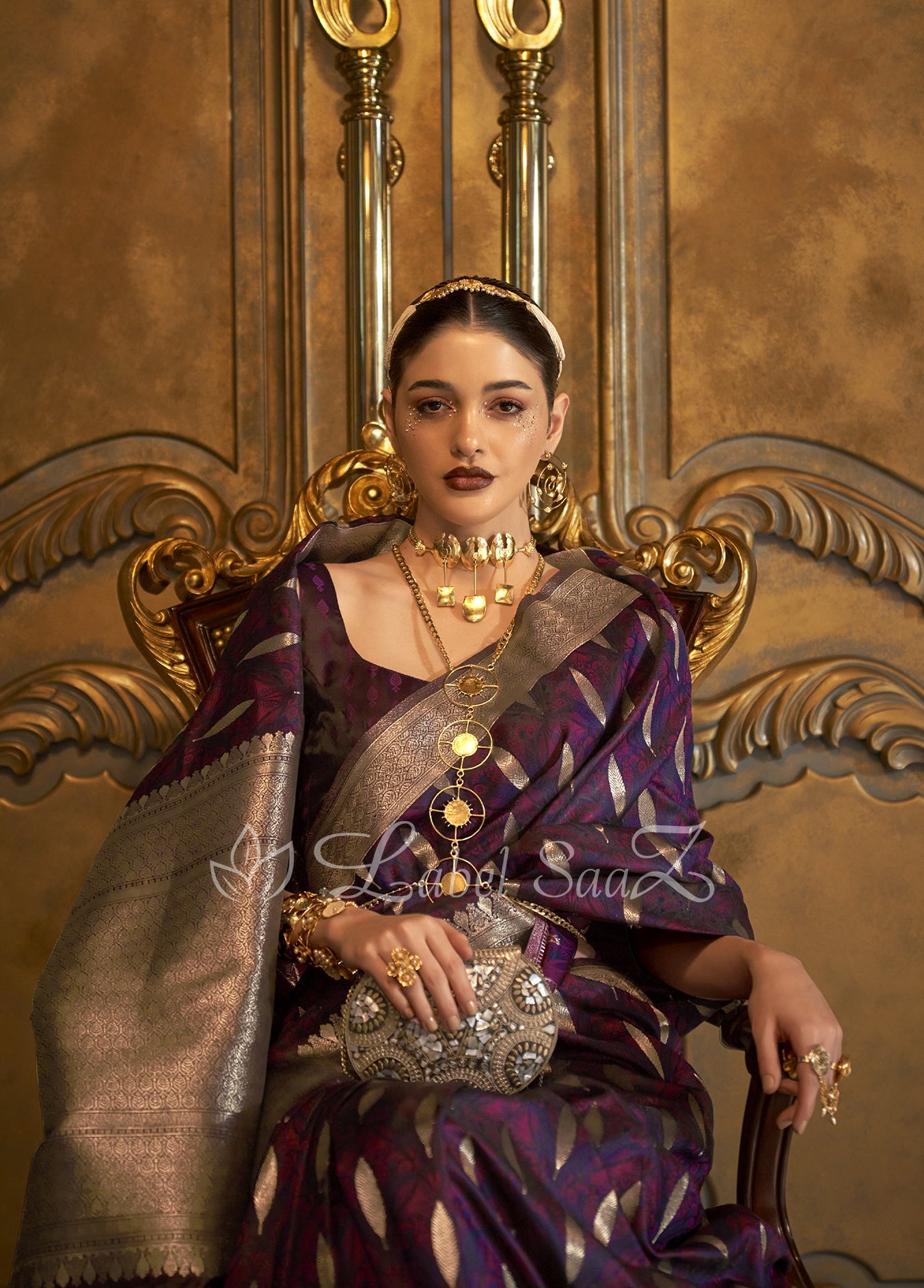 Purple Zari Handwoven Banarasi Satin Silk Saree