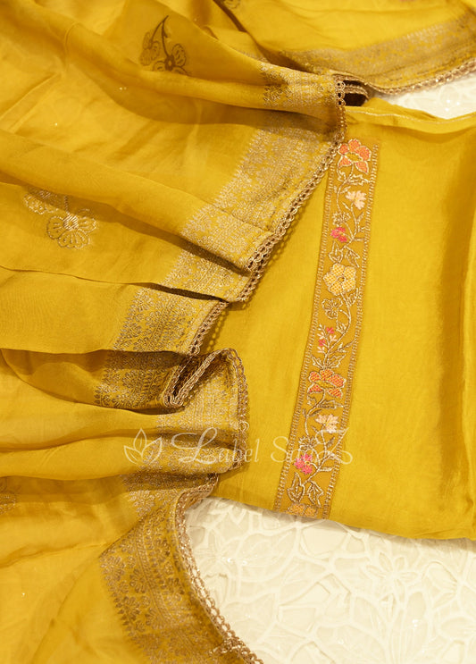 Mustard Yellow Unstitched Salwar Suit 