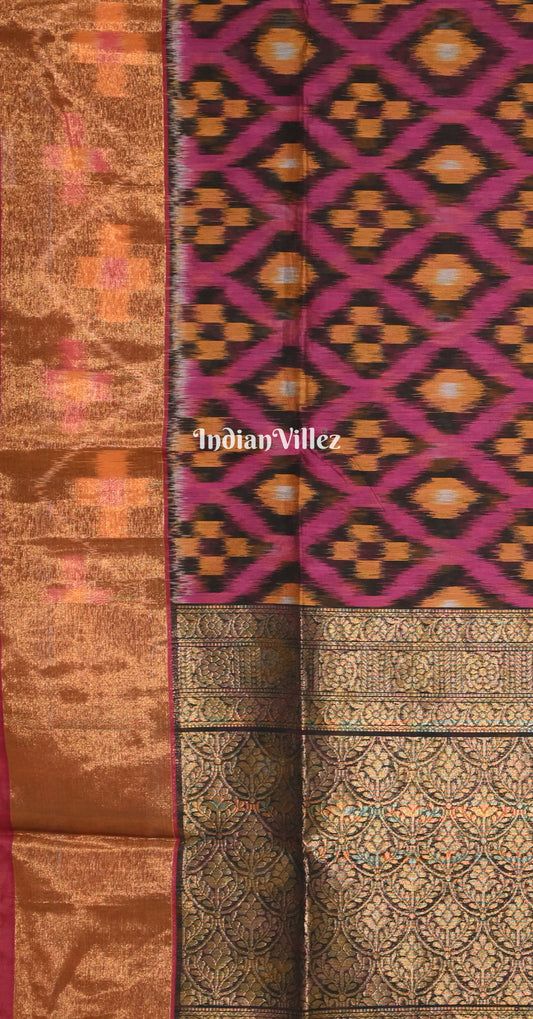 Magenta Pink Black Pochampally Ikat Silk Cotton (Sico) Saree 