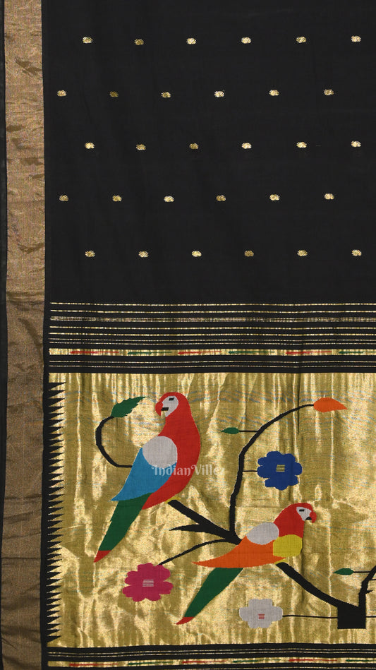 Black Rich Pallu Cotton Paithani Saree 
