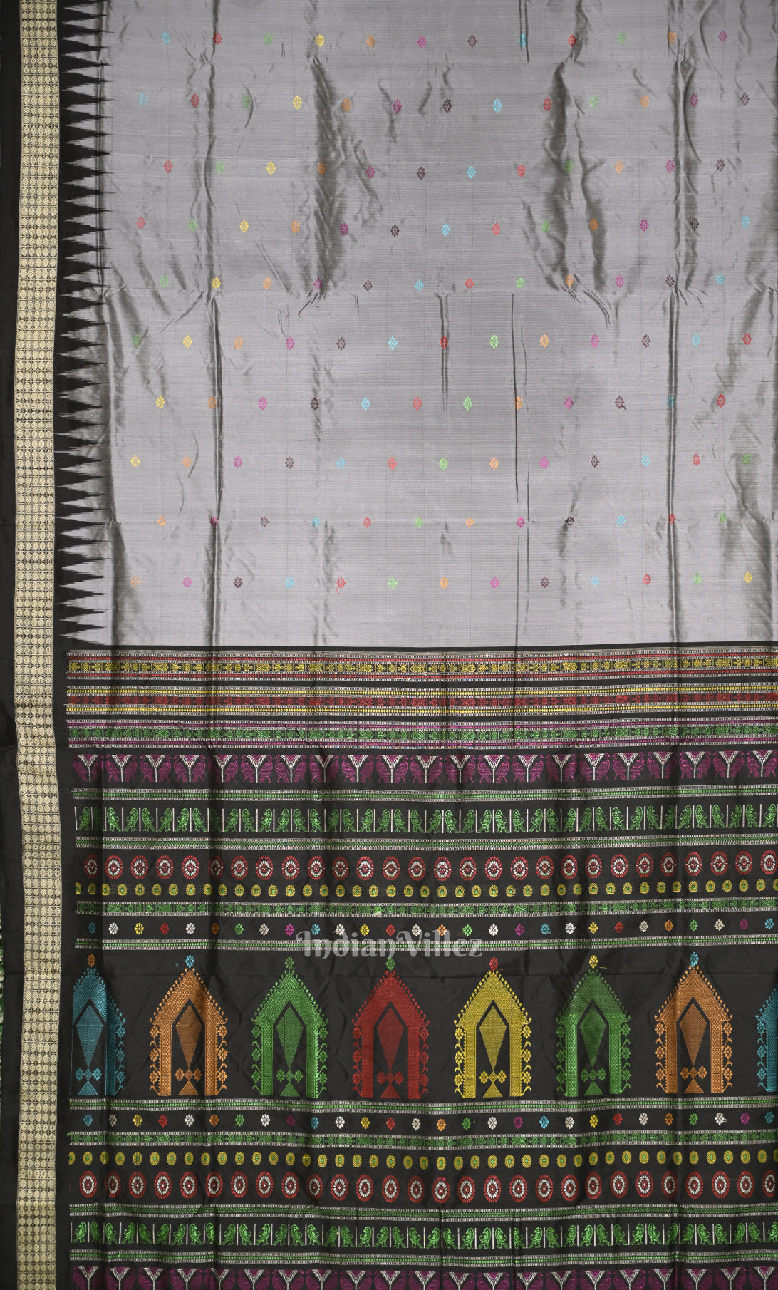 Grey Black Dolabedi Bomkai Sambalpuri Ikat Silk Saree 