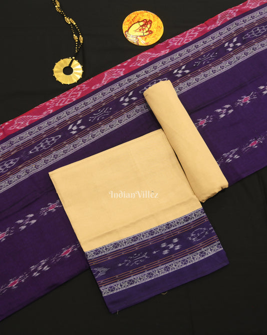 Purple with Cream Pasapali Sambalpuri Cotton Dress set with Dupatta