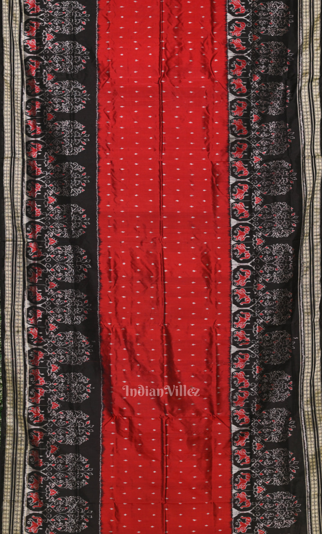 Red Black Odisha Ikat Sambalpuri Silk Saree 