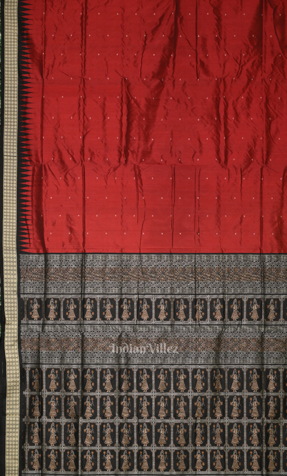 Maroon Black Buti Design Bomkai Sambalpuri Ikat Silk Saree