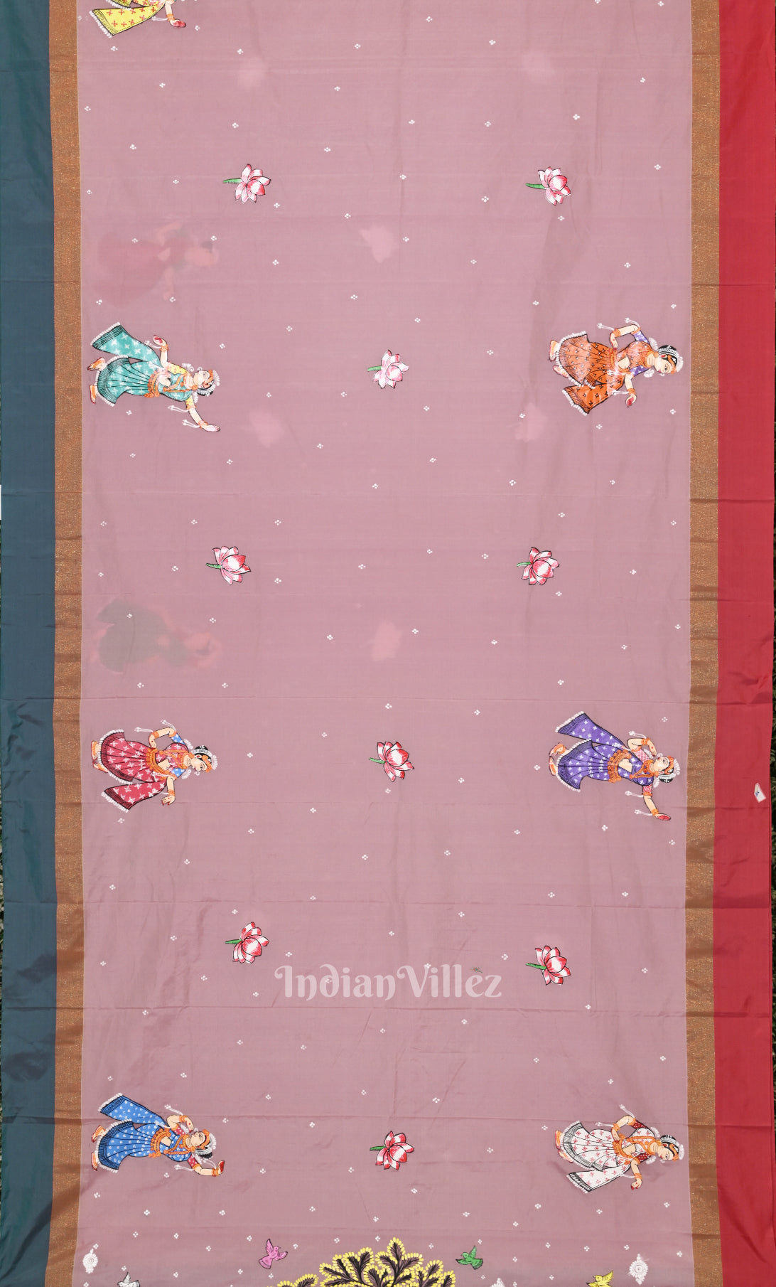 Baby Pink Blue   Raasleela Hand-Painted Pattachitra Saree 