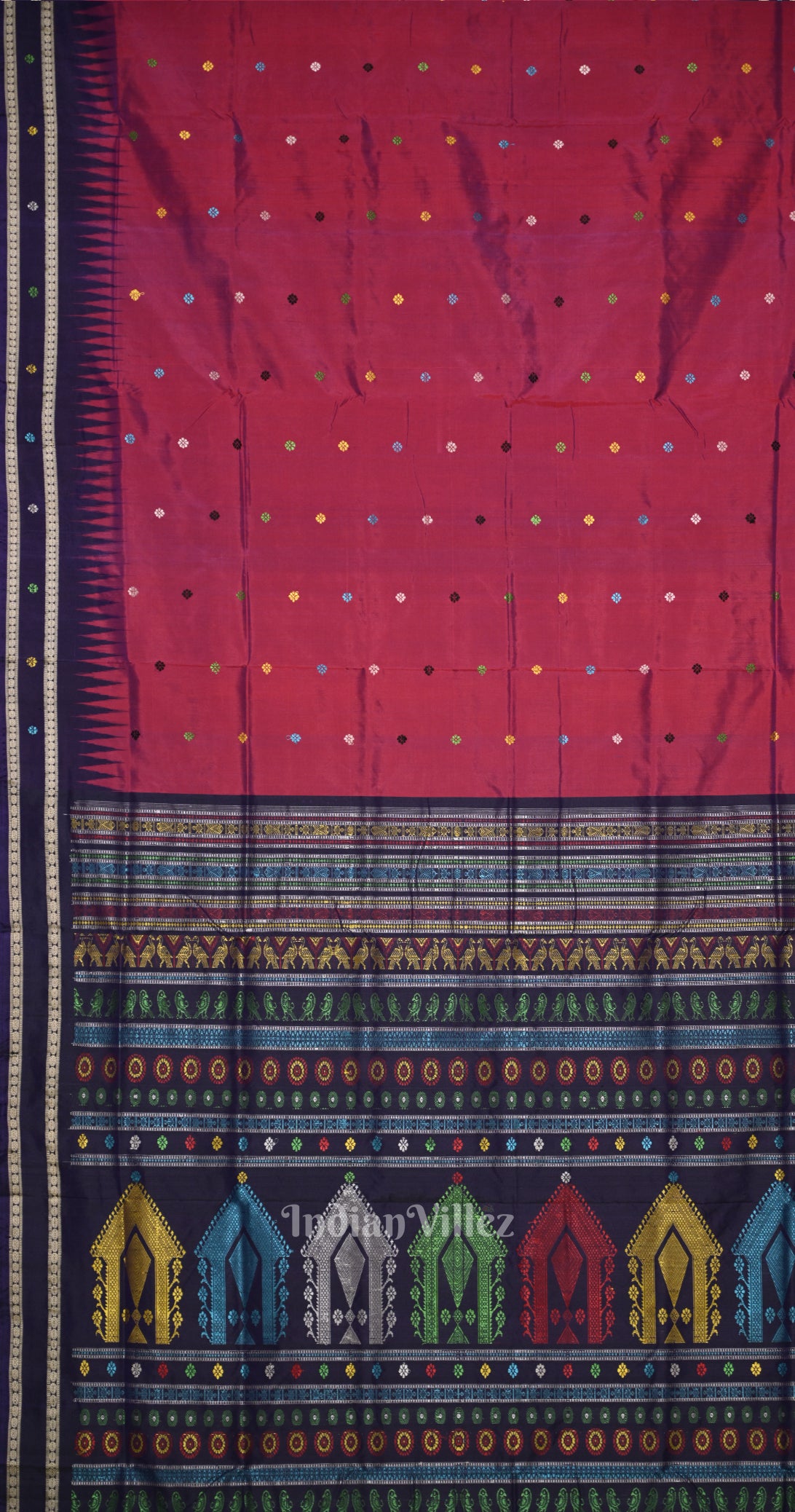 Magenta Pink Blue Dolabedi Bomkai Sambalpuri Ikat Silk Saree